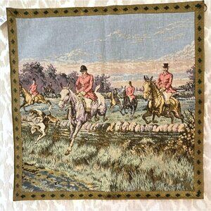Vintage Corona Decor Fox Hunt Hounds Hunt Scene Tapestry Wall Art 21" x 21"